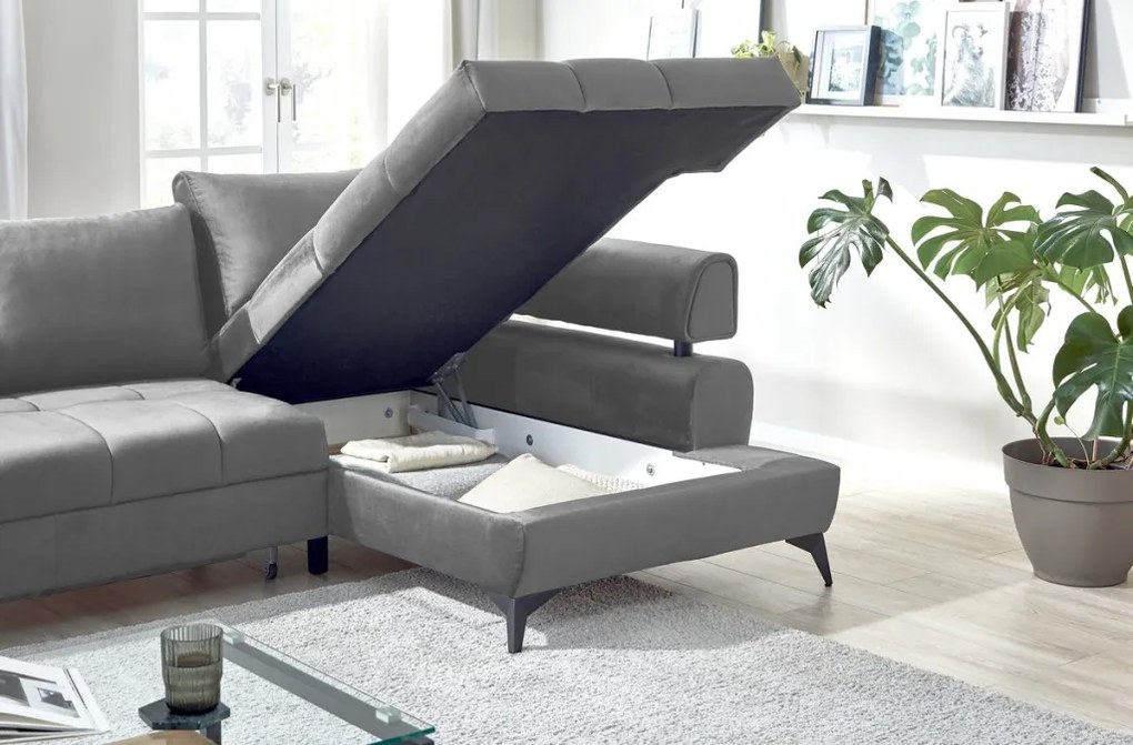 Rohová sedacia súprava Paris, stredne šedá látka, pravý roh