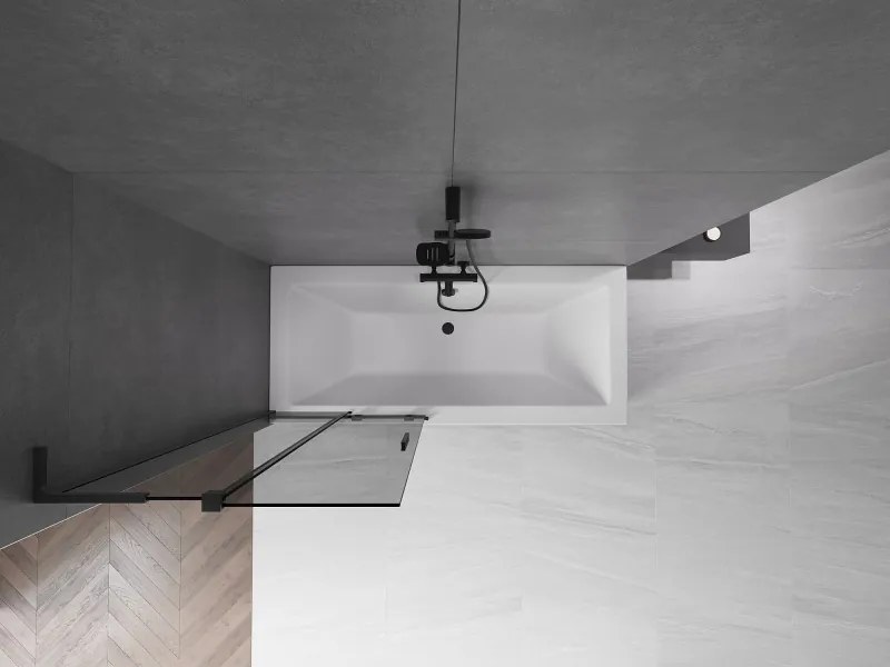 Mexen Velar L, 2-krídlová posuvná vaňová zástena 85 x 150 cm, 8mm šedé sklo, čierna matná, 896-085-003-41-70