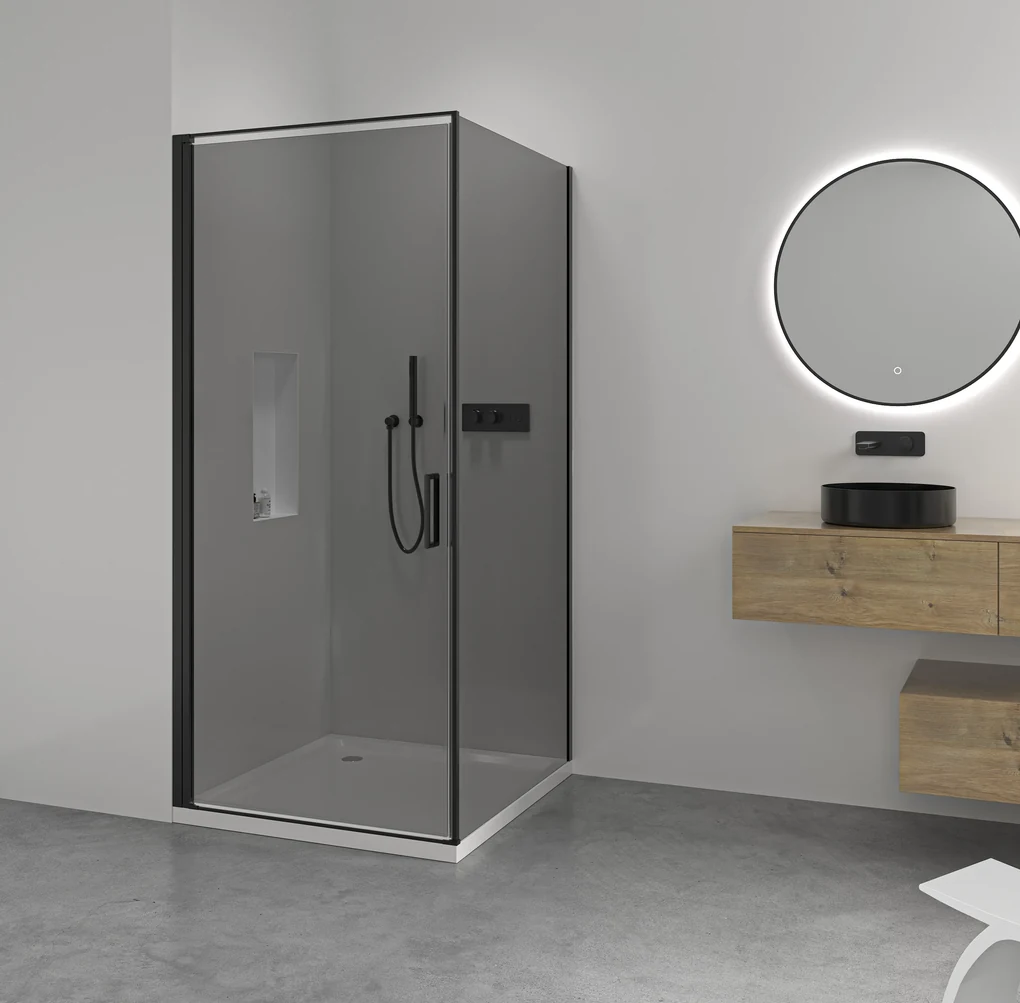 CERANO - Sprchovací kút Porte Ľ/P - 8 mm - čierna matná, grafitové sklo - 80x90 cm - krídlový, CER-CER-8050BD7491