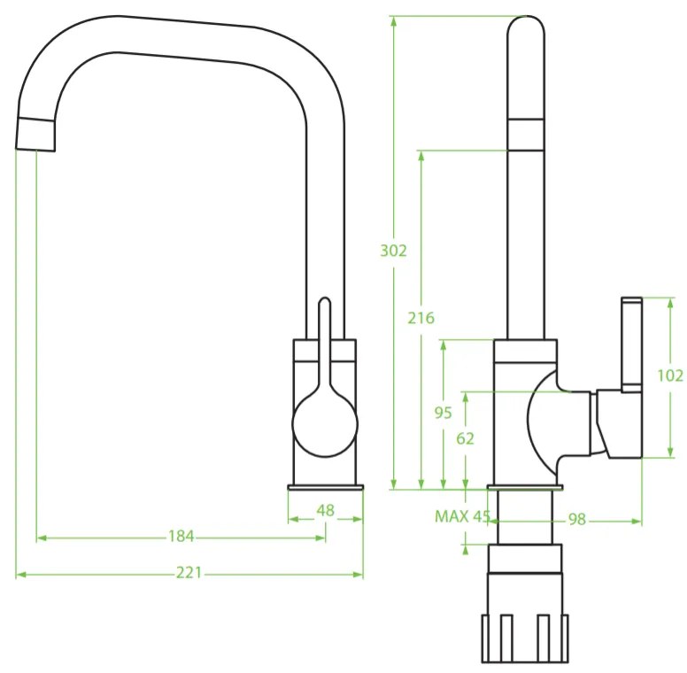 Laveo Lena, vysoká drezová batéria h-302, chrómová, LAV-BKU_065D