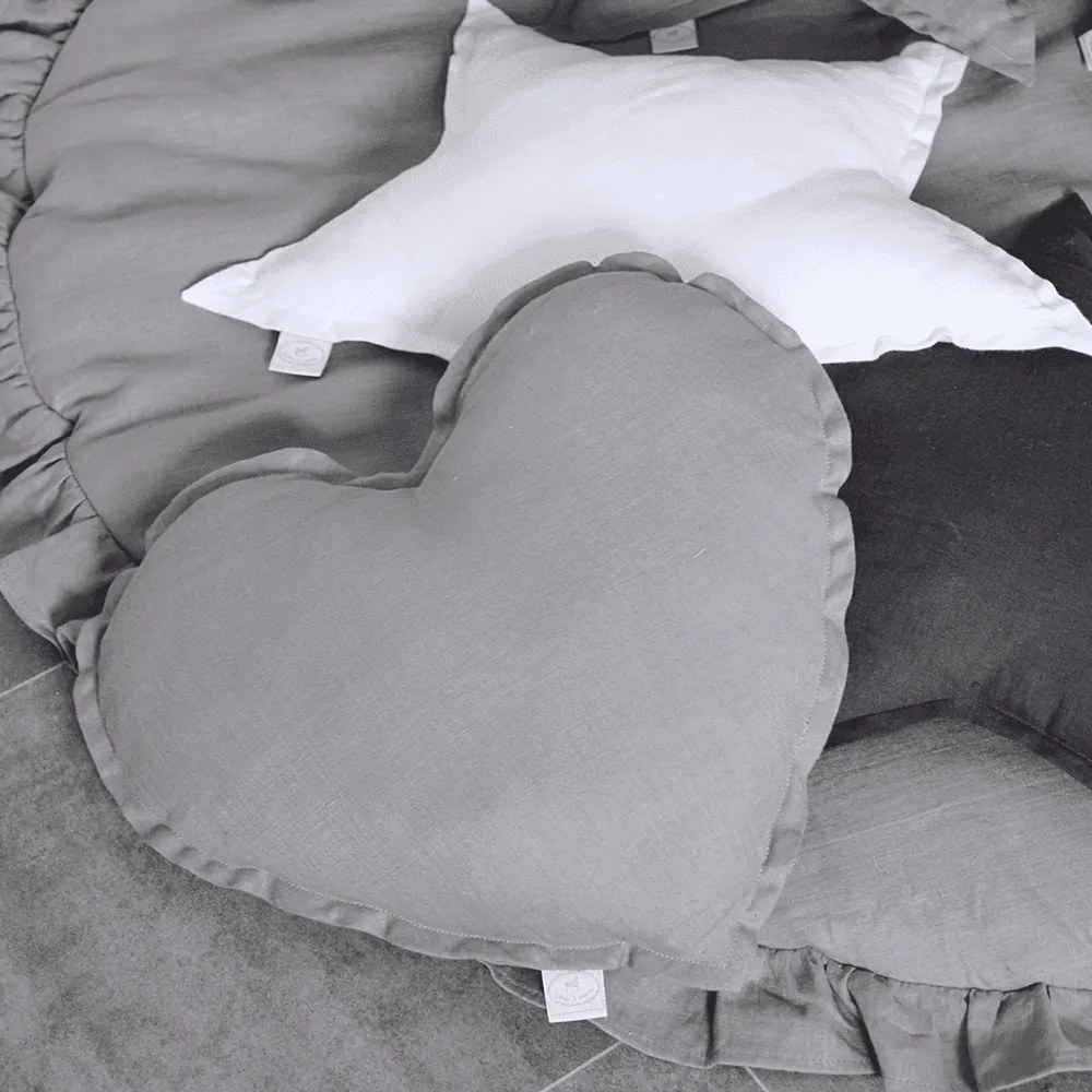 Ľanový vankúš srdca tmavo šedá 44cm