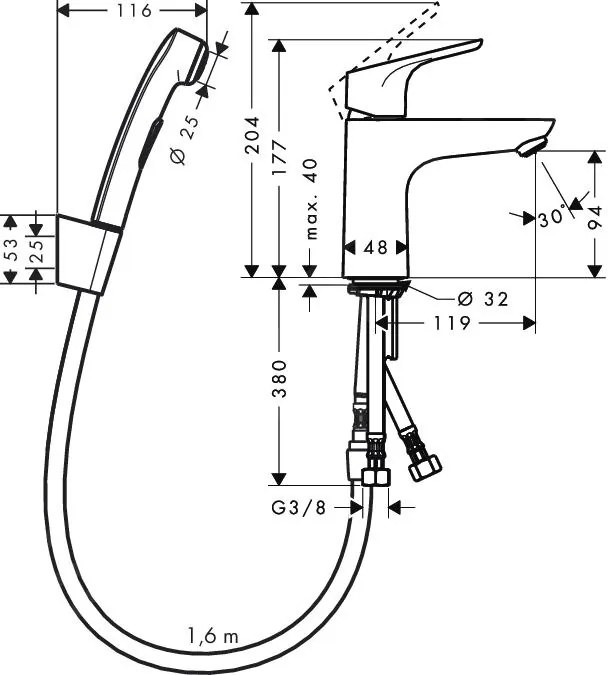 Hansgrohe Focus E2, umývadlová batéria 100, s ručnou sprchou Bidette, chrómová, HAN-31927000