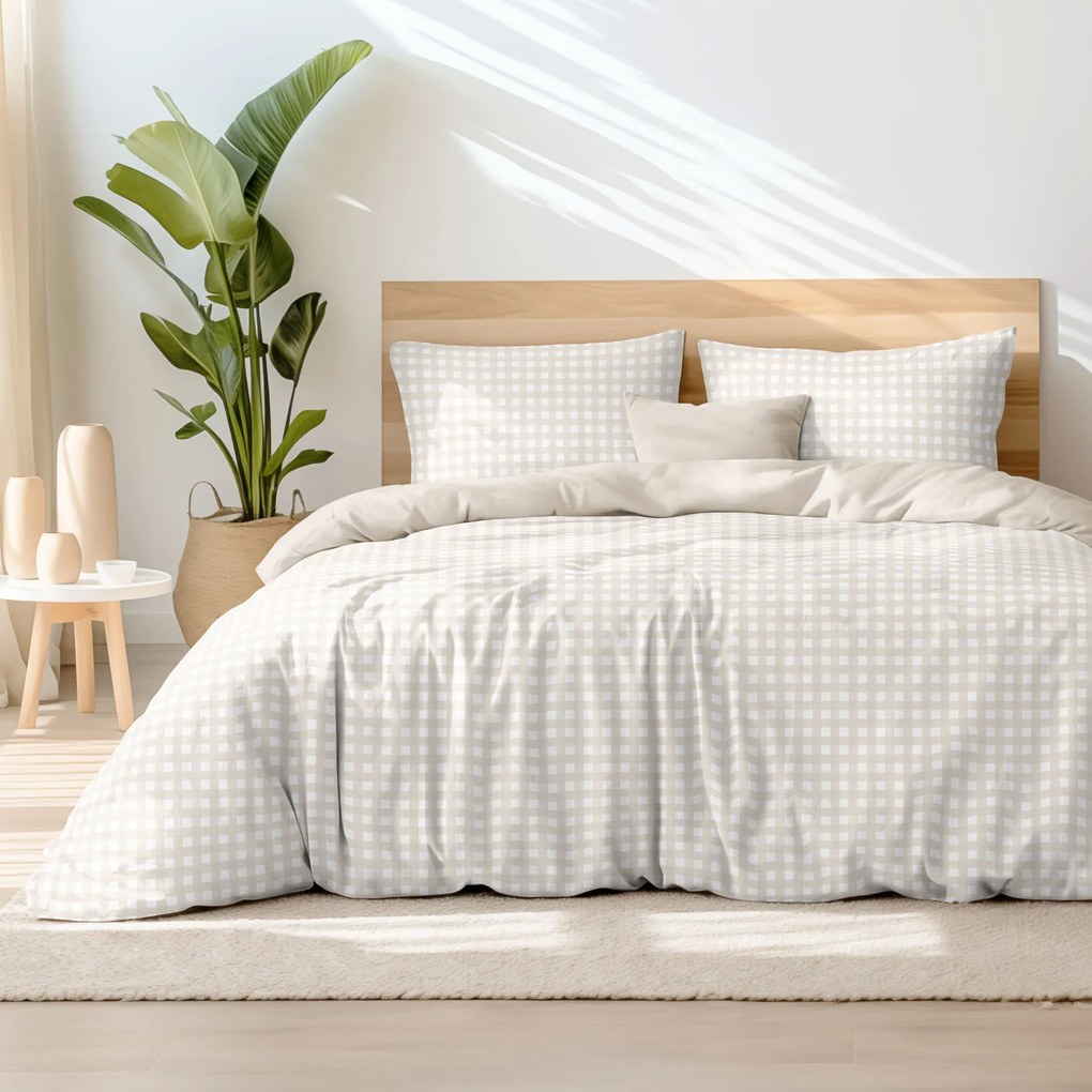 Goldea bavlnené posteľné obliečky duo - kocky s latte 240 x 220 a 2ks 70 x 90 cm