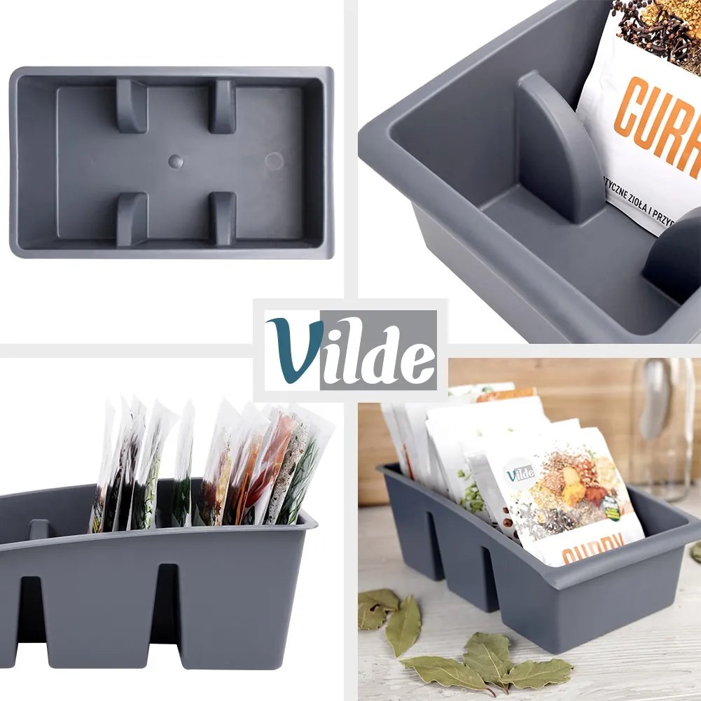 VILDE Organizér na korenie vo vrecúškach, VILDE, sivý, 25 x 15 x 9 cm