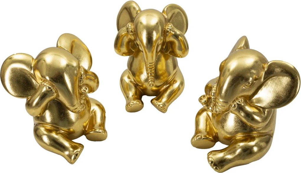 Sada 3 ks dekoratívnych figúrok Elephant zlatá
