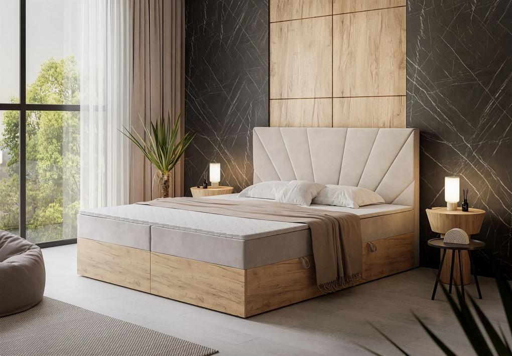 Čalúnená drevená manželská posteľ s matracom FIONA 200 x 200 cm