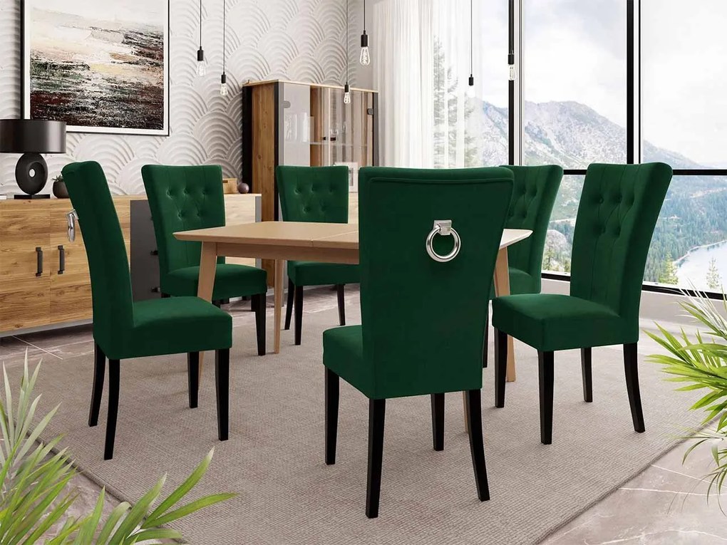 Rozkladací stôl 140x80 so 6 stoličkami ST67, Farby: natura, Farby: čierny, Farby: chrom, Potah: Magic Velvet 2225