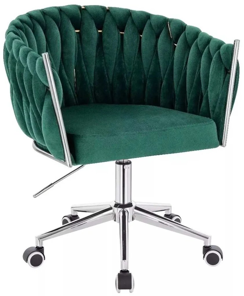 LuxuryForm DESIGN Stolička NORDEN VELUR na striebornej podstave s kolieskami - zelená