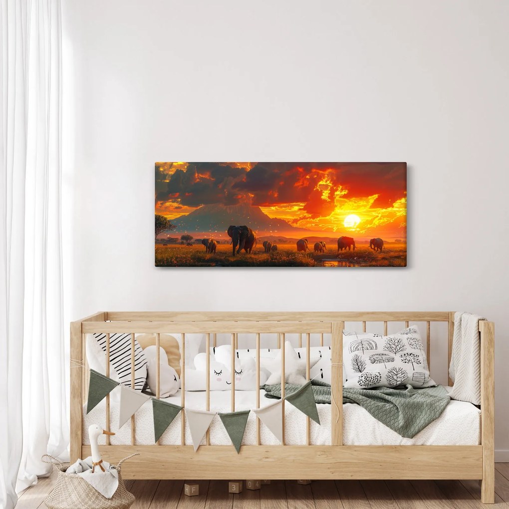 Obraz - Stádo slonov (120x50 cm)