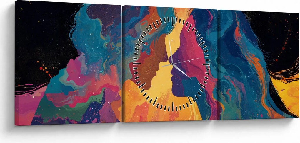 Obraz - Vesmírna láska (s hodinami) (90x30 cm)
