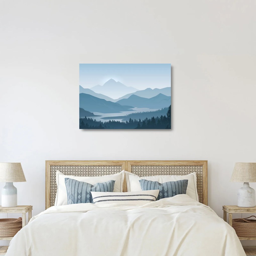 Sklenený obraz - Hory pohľadom grafika (70x50 cm)