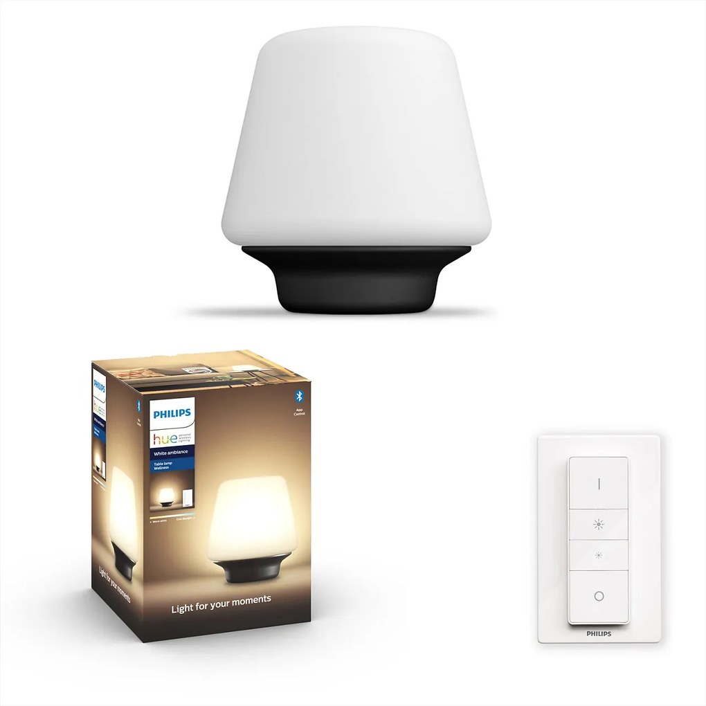 Philips HUE White Ambiance 40801/30/P6 Wellness stolová lampička 1xE27 9.5W/806lm 2200-6500K +SWITCH čierna Bluetooth