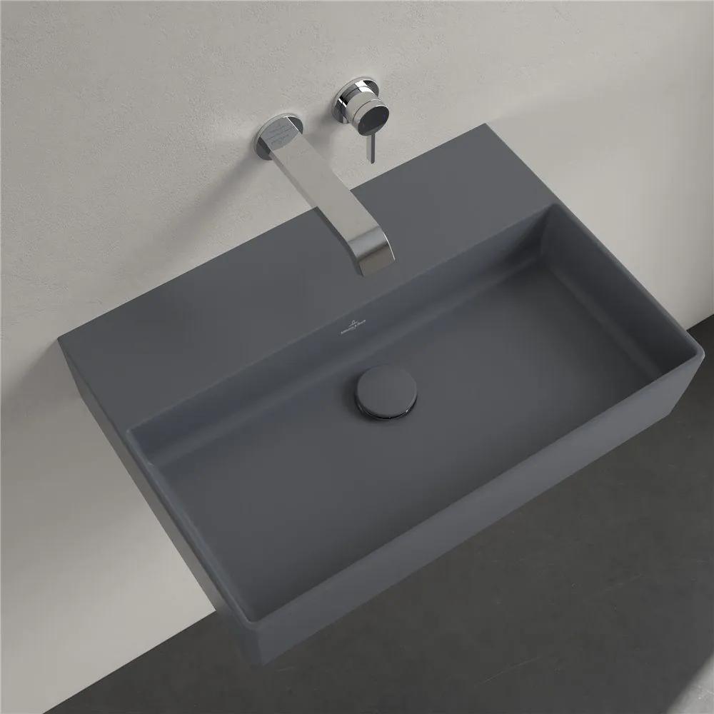 VILLEROY &amp; BOCH Memento 2.0 závesné umývadlo bez otvoru, bez prepadu, 600 x 420 mm, Graphite, s povrchom CeramicPlus, 4A2263I4