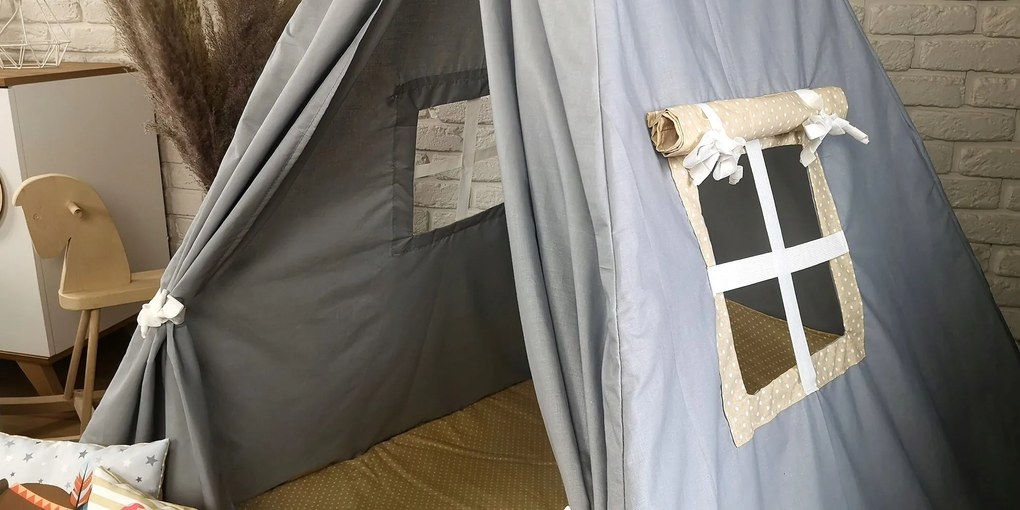 Detský stan TEEPEE (TÍPÍ) BOHO s doplnkami - sivý / béžový