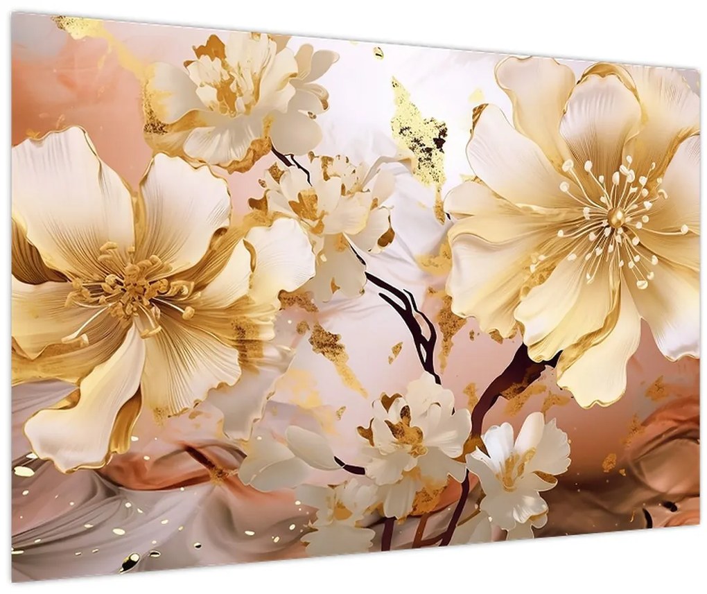 Obraz - Zlaté kvety (90x60 cm)