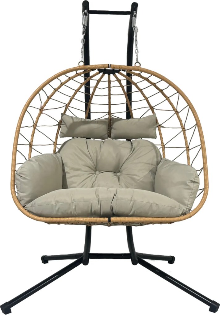 CH LUVO BROWN DVOJITÁ SKLADACIA ZÁVESNÁ STOLIČKA, VANKÚŠ – SVETLOŠEDÁ, RÁM – ČIERNY