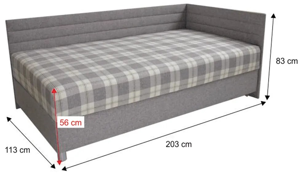 Váľanda s úložným priestorom, sivá/karo, výška sedu 56 cm, pravá, ETILE 2