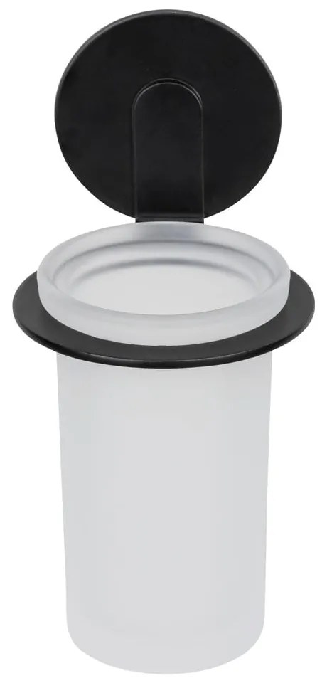 Matne čierny samodržiaci sklenený téglik na zubné kefky Bivio – Wenko