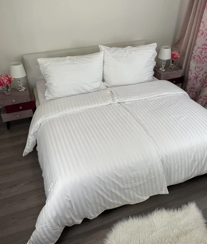 Obliečky damaškové biele TiaHome - 1x Vankúš 90x70cm, 1x Paplón 140x200cm