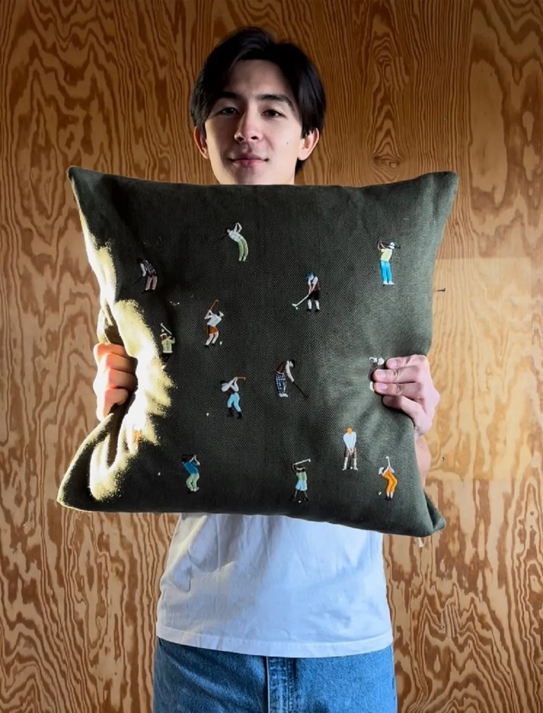 Fine Little Day Ľanový poťah na vankúš Golfers Embroidered 48x48 cm