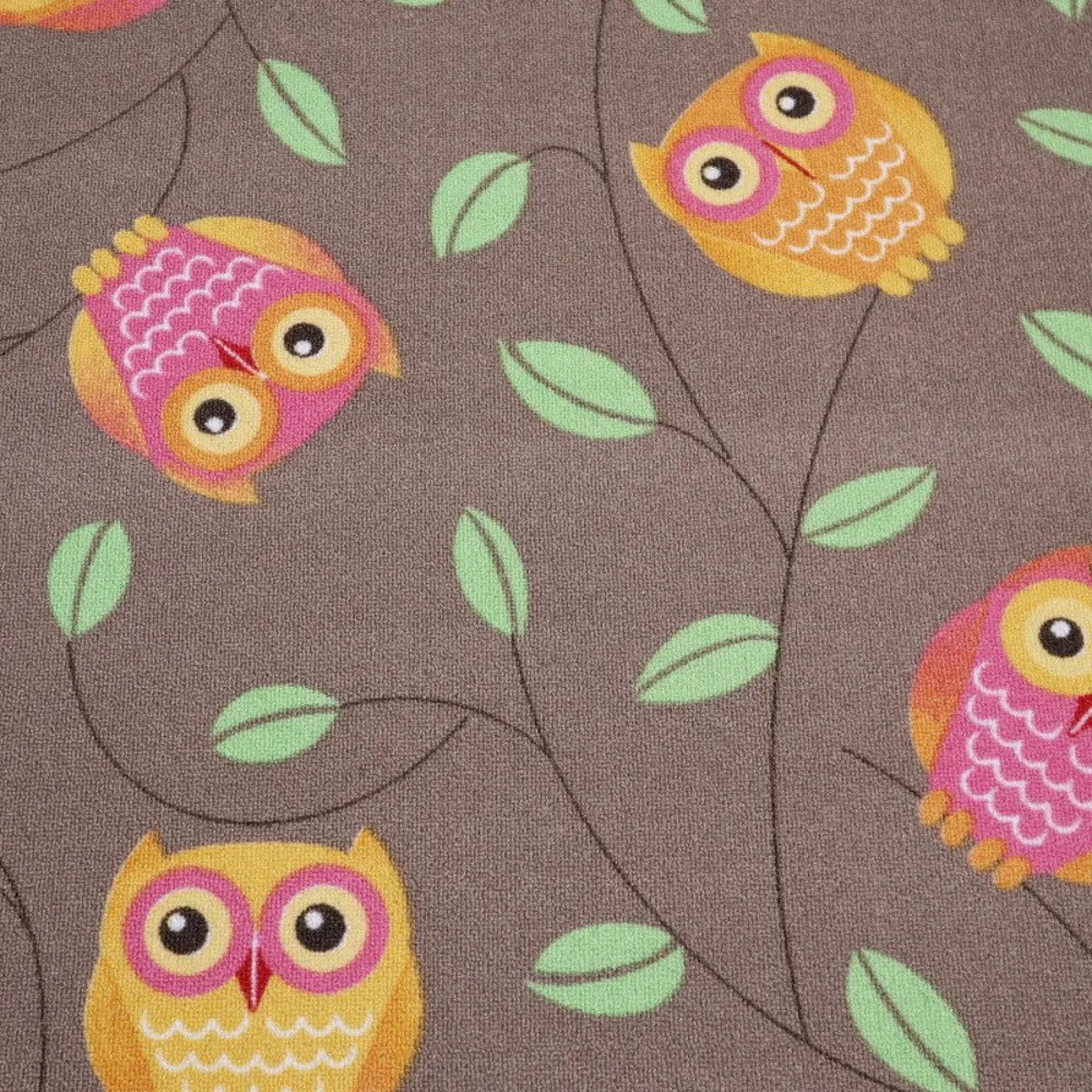 AKCE: 160x160 (průměr) kruh cm Dětský kusový koberec Little Owls kruh, hnedá, detská izba, AladinWorld Expres