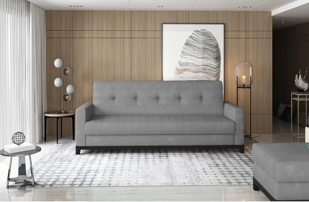 Svetlosivá zamatová rozkladacia/s úložným priestorom pohovka 216 cm Selene – ELTAP