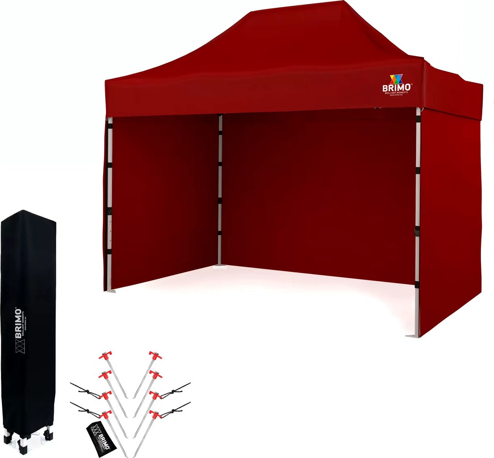 BRIMO Nožnicový párty stan SUPER oceľ 2x3 m s 3 stenami červený