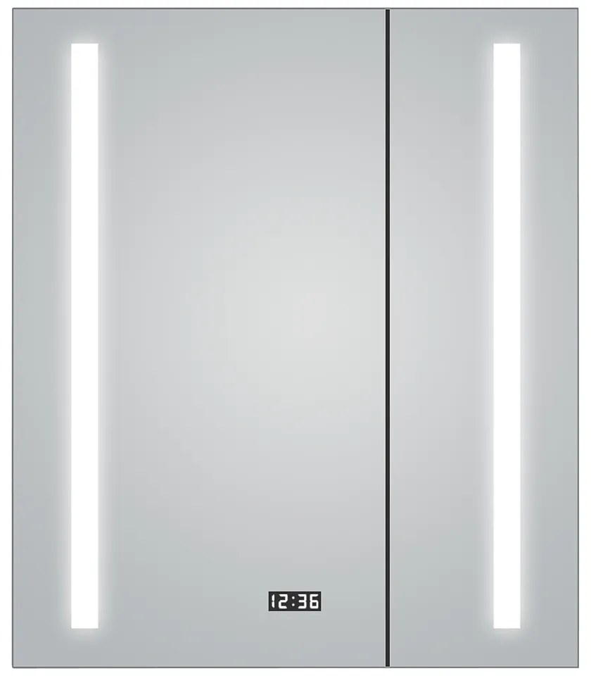 Alumino Sun Zrkadlová skrinka s LED osvetlením, 60 × 70 × 10,5 cm, strieborná