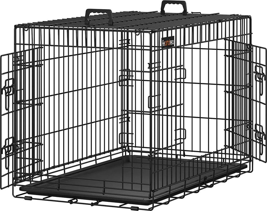 Skladacia klietka pre psa s 2 dvierkami, prepravka pre psa L, 92,5 x 57,5 x 64 cm, čierna