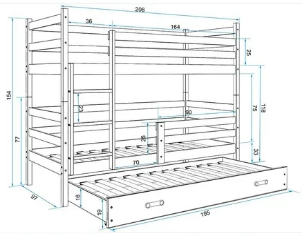 Detská poschodová posteľ ERYK 200x90 cm Modrá Biela