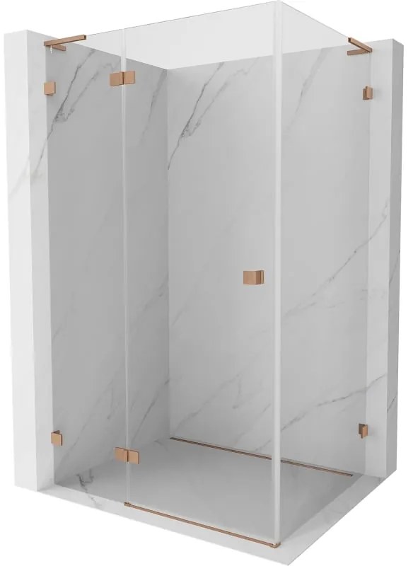 Mexen Lunar, L sklápací sprchový kút ľavý 85 x 80 cm, 8mm číre sklo, profil medená matná, 834L-085-080-65-00-L