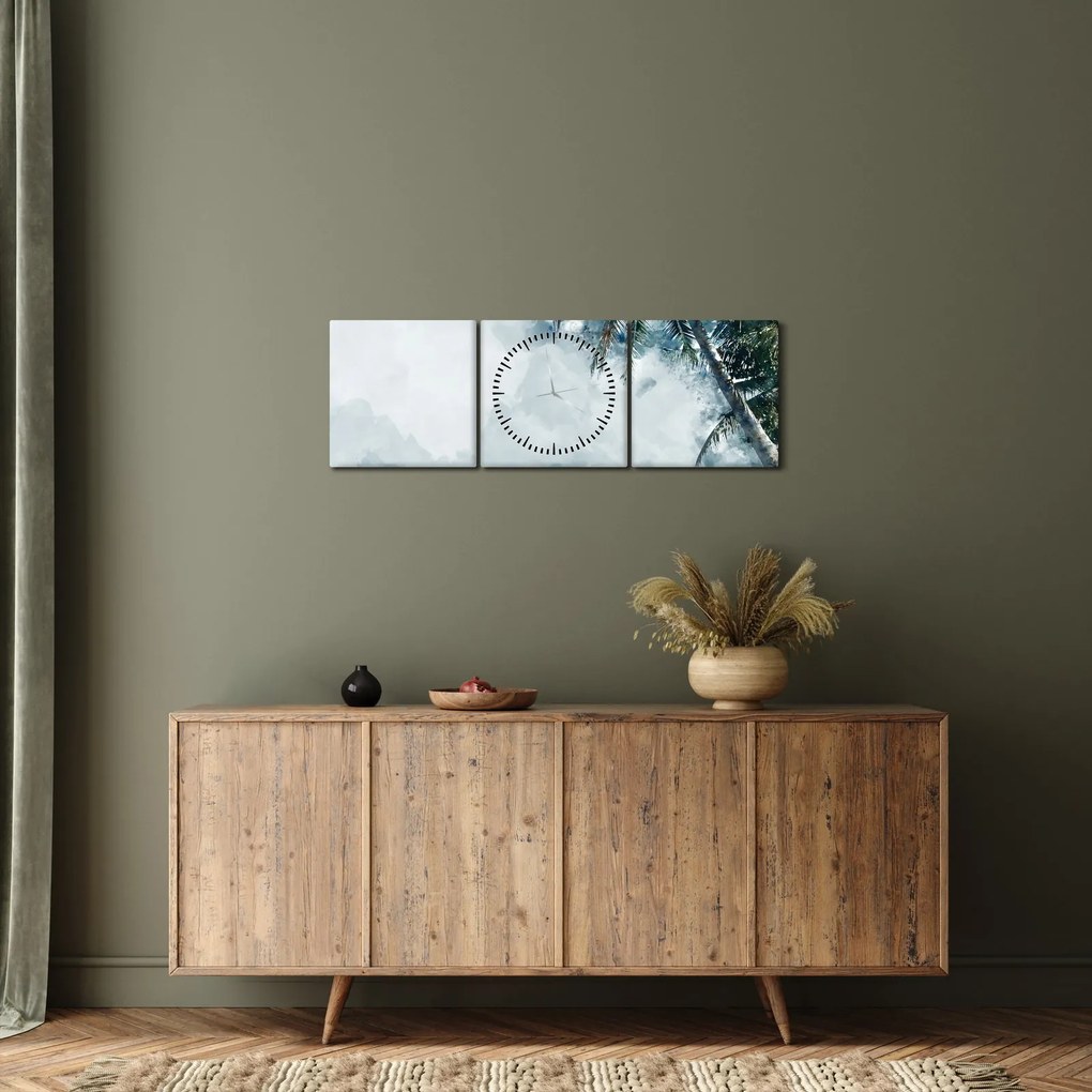Obraz palmy nad morom (s hodinami) (90x30 cm)