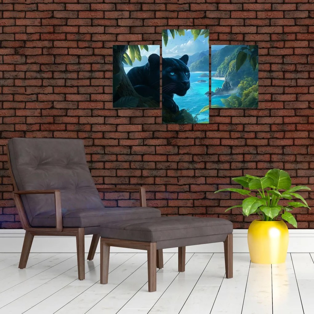 Obraz - Čierny panter v džungli (90x60 cm)