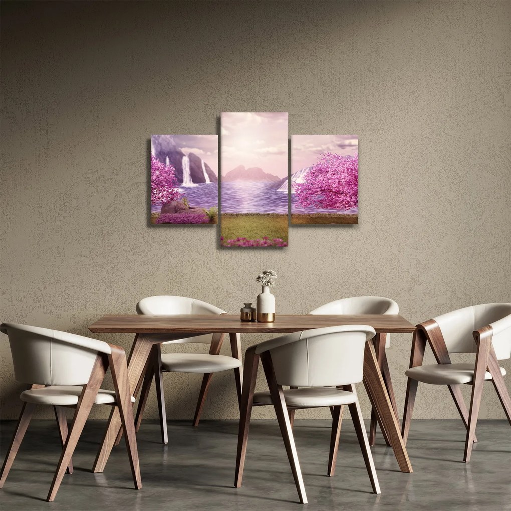 Obraz ružových stromov s jazerom (90x60 cm)