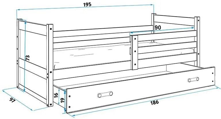 Posteľ RICO 1 190x90 biela - zelená