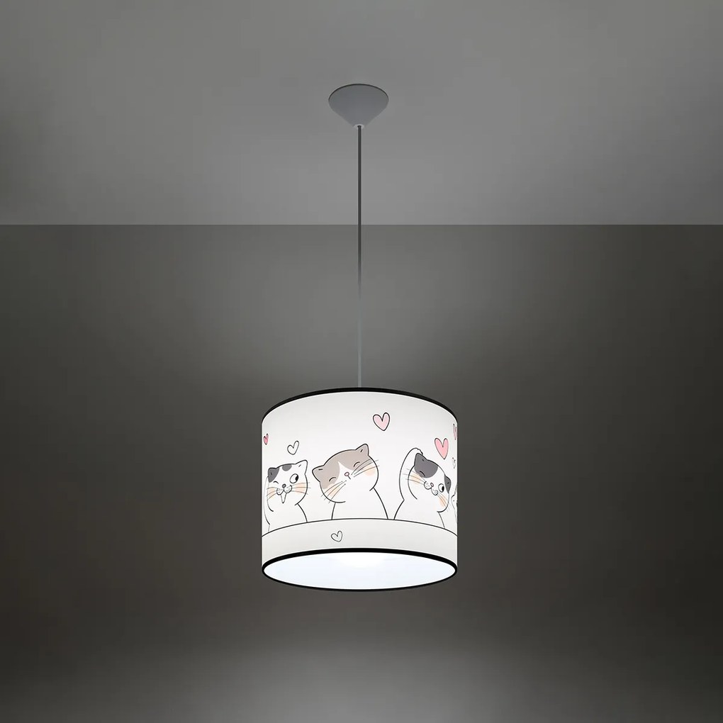 Detské závesné svietidlo Cat, 1x plastové tienidlo so vzorom, (fi 30cm)