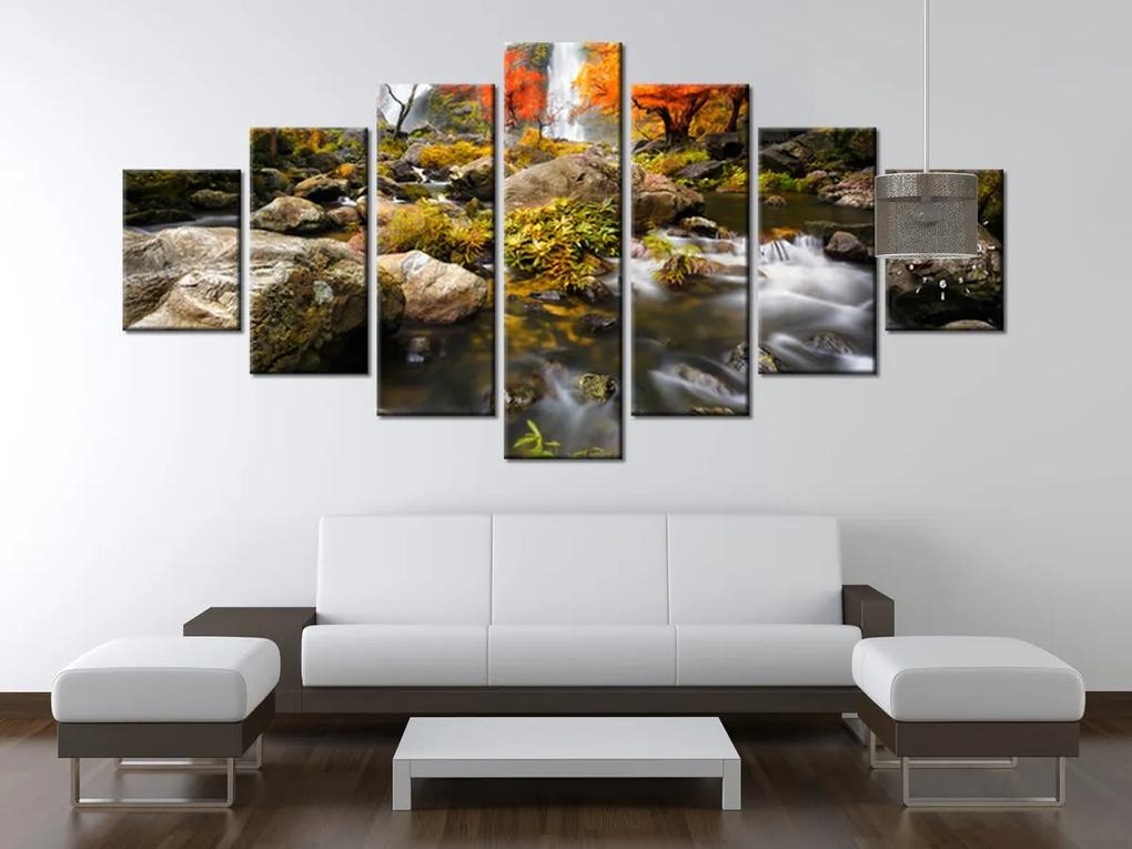 Gario Obraz s hodinami Jesenný vodopád - 7 dielny Rozmery: 160 x 70 cm
