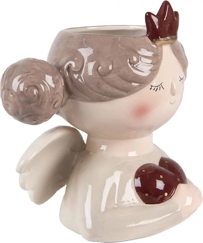 Béžový keramický obal na kvetináč anjel - 17*14*17 cm