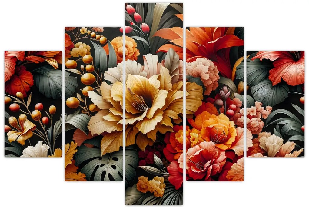 Obraz - Oranžovo-červené kvety (150x105 cm)