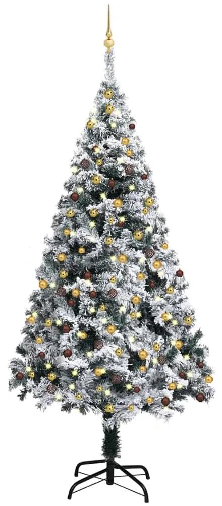 Umelý vianočný stromček s LED a súpravou gulí 210 cm zelený PVC 3077821