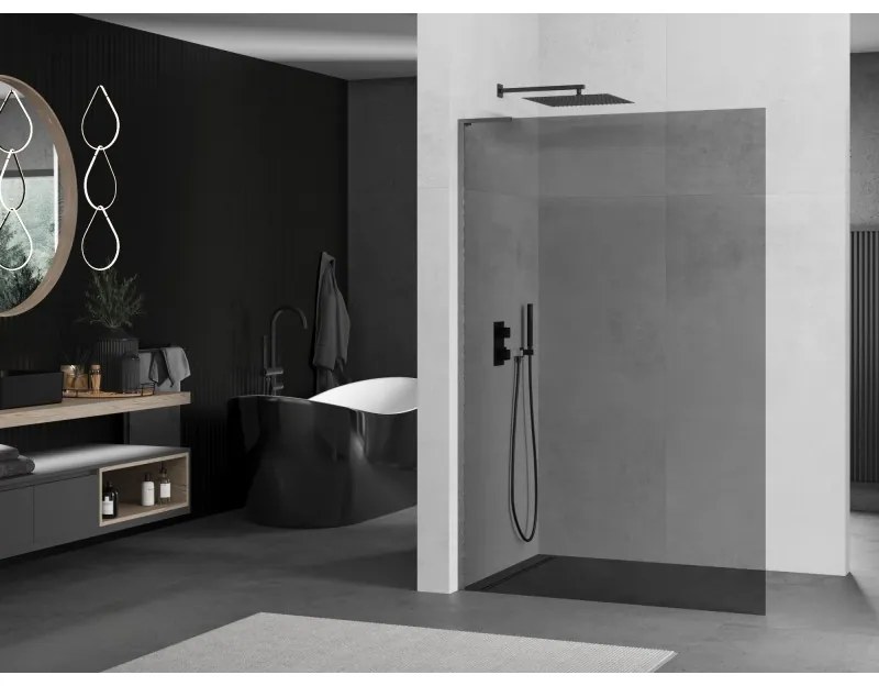 Mexen Kioto L, sprchová zástena Walk-In 90 x 200 cm, 8mm šedé sklo, grafitový profil, 800-090-103-66-40
