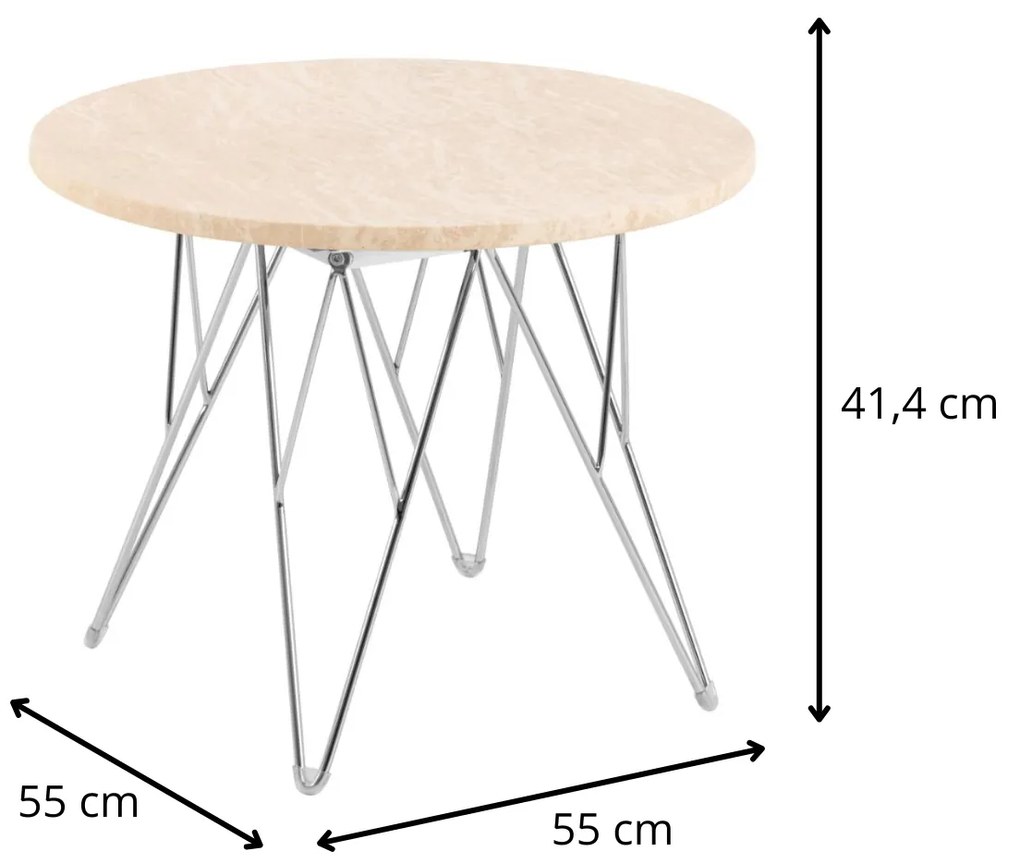 Odkladací stolík Prunus 55 cm béžový mramor/chróm