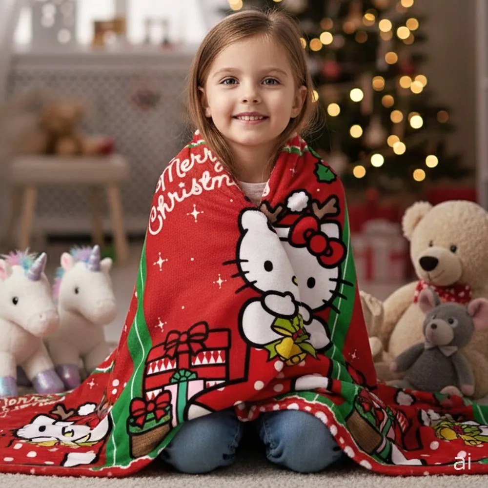 Vianočná flísová deka Hello Kitty - 100 x 140 cm