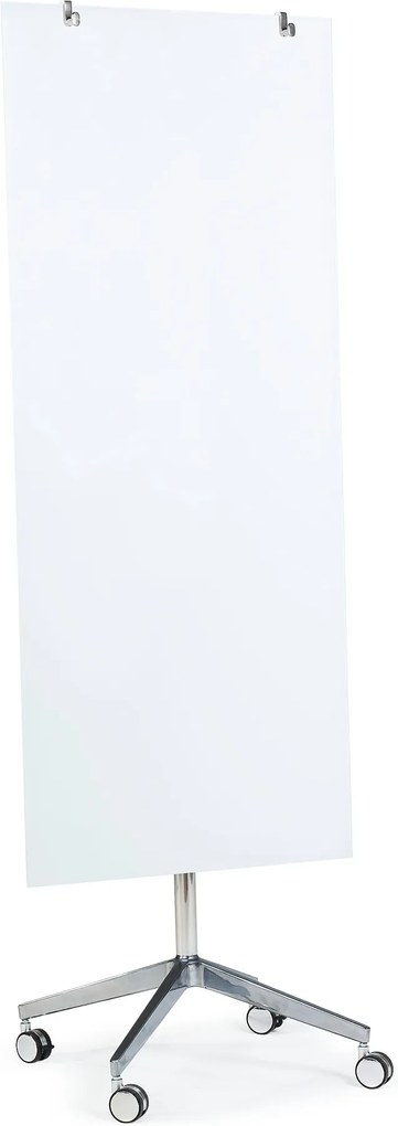 Sklenená magnetická tabuľa Stella s kolieskami, 650x1575 mm, biela
