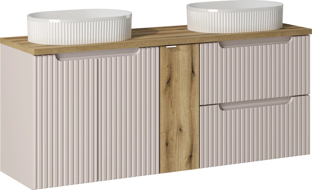 Comad Kúpeľňová skrinka s doskovými umývadlami set Nova Cashmere 140 kašmír/dub coast evoke