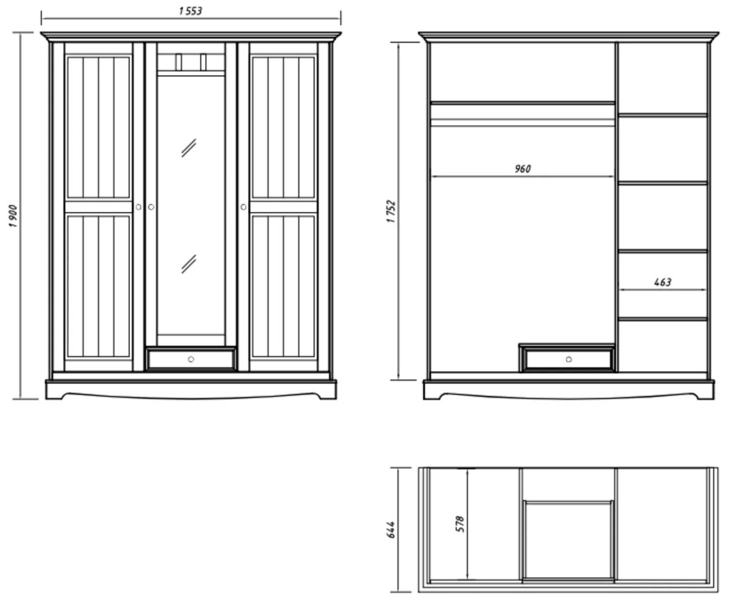 PROXIMA.store - Rustikálna šatníková skriňa 3s.1 - BELLUNO ELEGANTE FARBA: biela