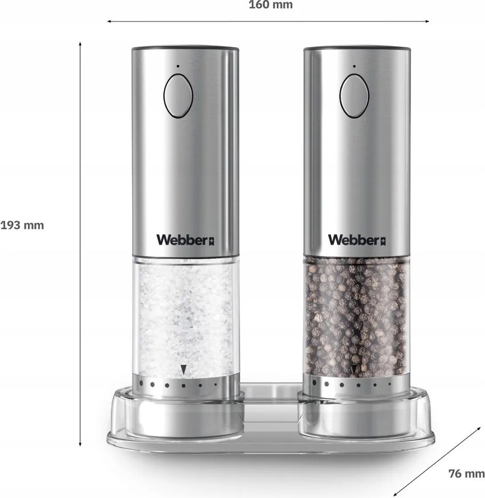 WEBBER Elektrický mlynček na soľ a korenie - dobíjateľný