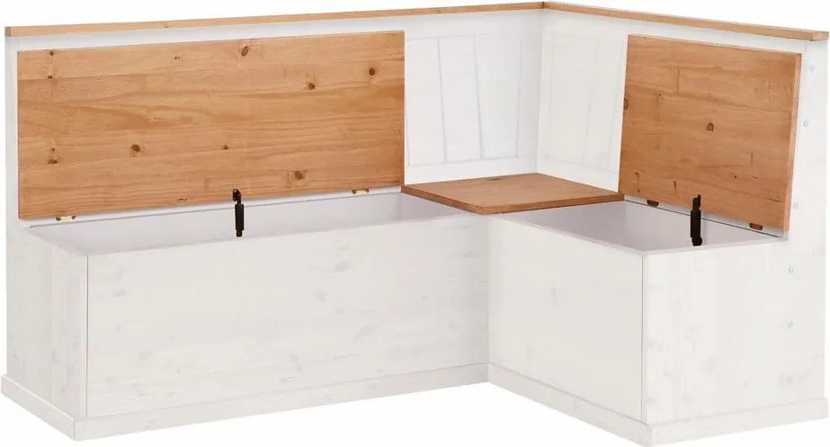 Biela variabilná rohová lavica z borovicového dreva s úložným priestorom Støraa Silas