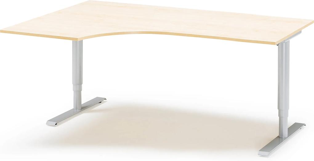 Výškovo nastaviteľný stôl Adeptus, ľavý, 2000x1200 mm, breza lam./šedá