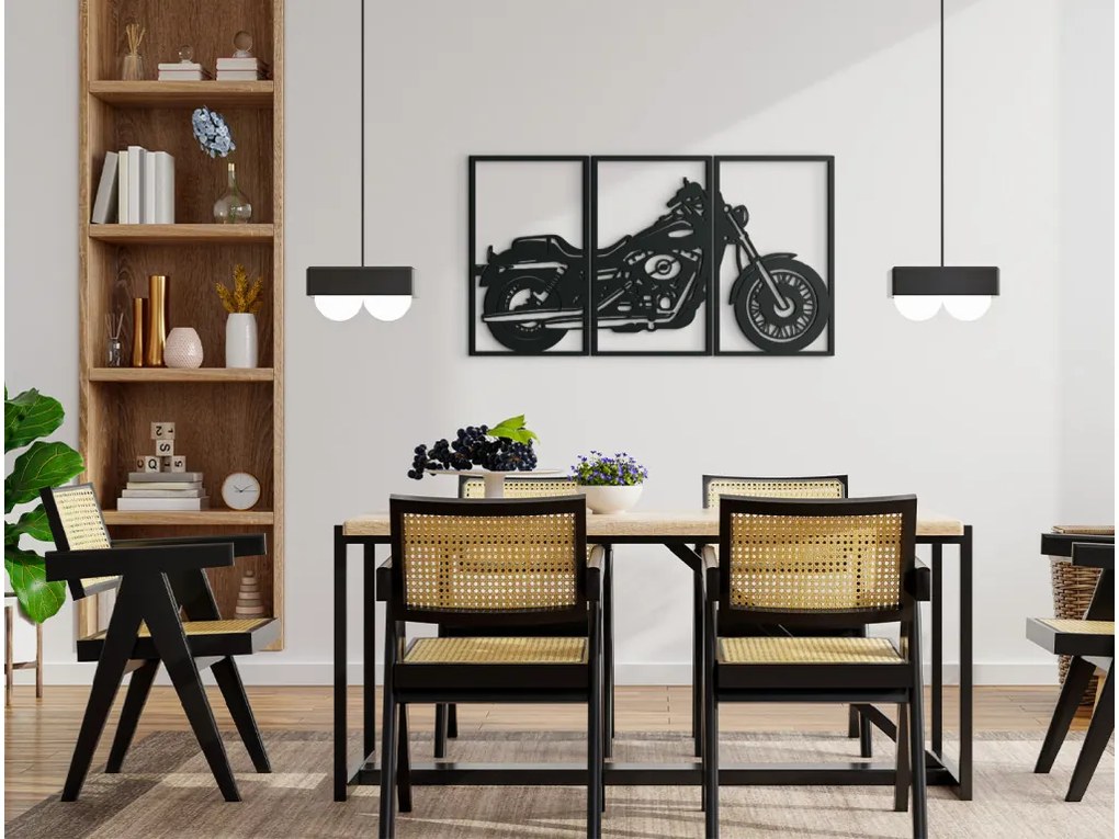 drevko 3-dielny obraz na stenu Motorka Rozmer obrazu: 35,5 x 65 cm, Farba dekorácie: Čierna